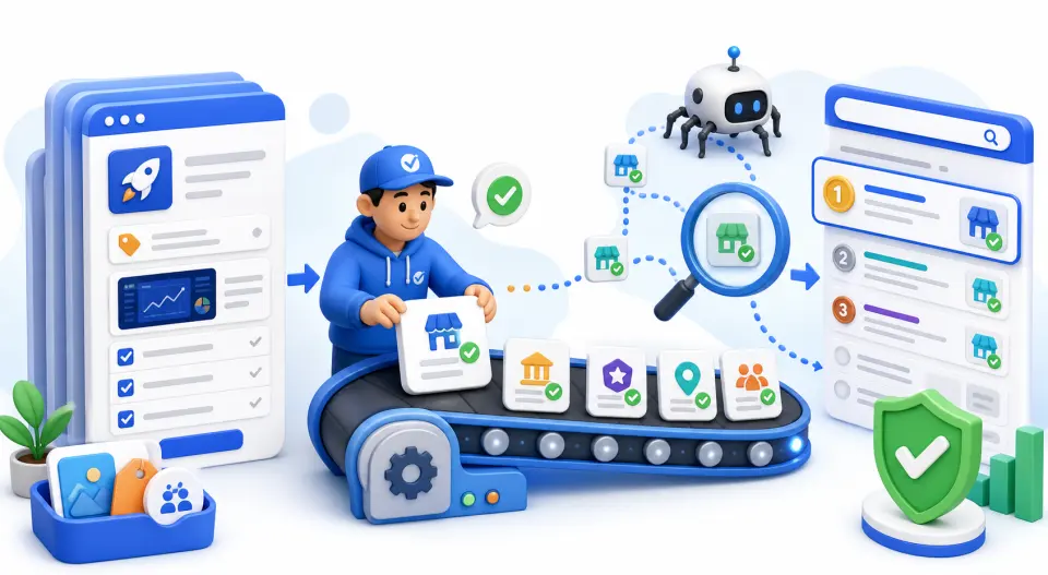 Illustration showing directory submissions creating backlinks and SEO growth