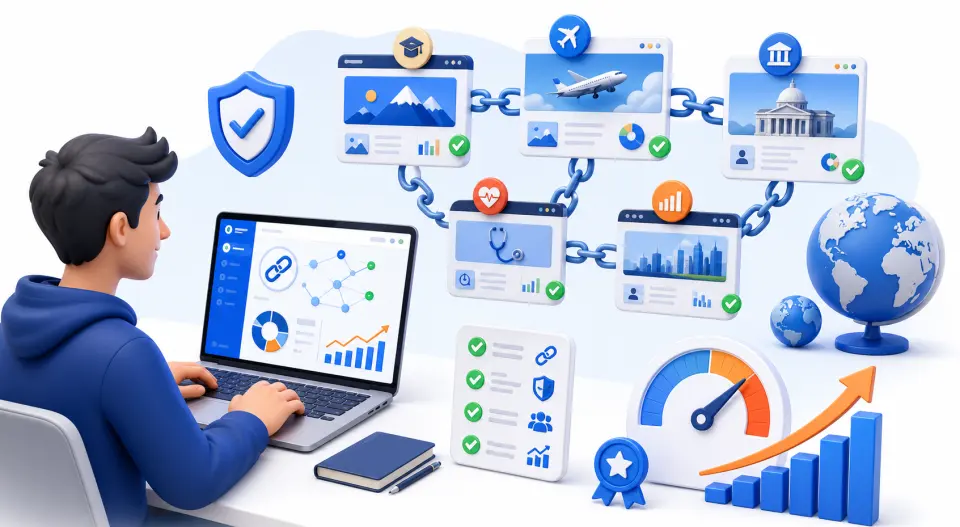 Illustration of a founder building high-quality backlinks for a new website
