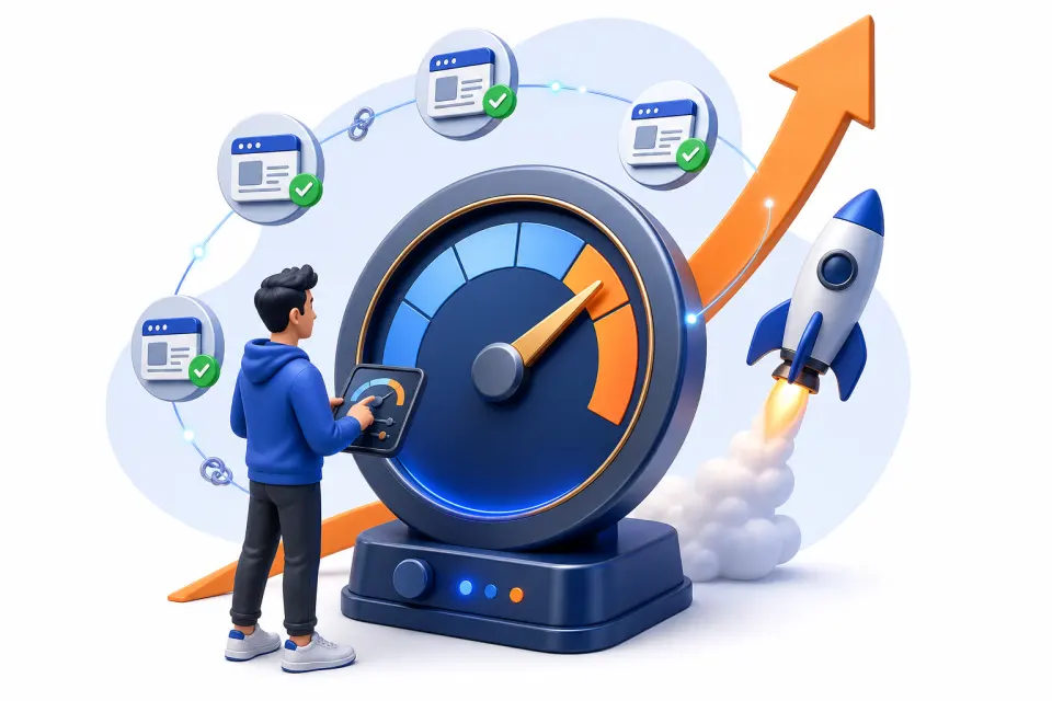 Illustration of a startup increasing domain rating through trusted backlinks